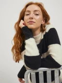 JJXX Bayan Renk Bloklu Sıfır Yaka Yün Kazak 12246493 thumbnail 4