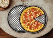 Pizza Pişirme Tepsisi 31 cm Yanmaz Ve Yapışmaz Pizza Pan Oval Delikli Fırın Tepsisi - 1