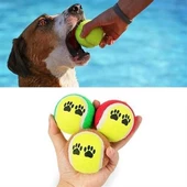 Tenis Topu Üçlü Renkli Desenli Kedi Köpek Oyuncağı - 12