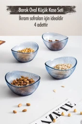 Akrilik Barok Lacivert Oval 4'lü Küçük Kase Seti & Çerezlik & Sunumluk & İkramlık (Cam Değildir) thumbnail 2