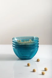 Akrilik Barok Aquamarin Kare 4'lü Küçük Kase Seti & Çerezlik & Sunumluk & İkramlık (Cam Değildir) 6038DP4 - 4