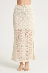 Kadın Ajurlu Triko Etek Ekru - 4