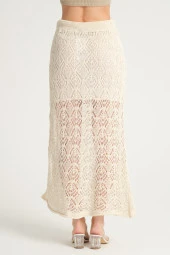 Kadın Ajurlu Triko Etek Ekru - 5