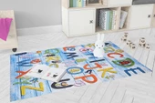 Çocuk Halısı ve Bebek Halısı Yıkanabilir Kaymaz Taban Figürlü Mavi Dijital Baskı Halı HC059 - 6
