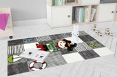Çocuk Halısı ve Bebek Halısı Yıkanabilir Kaymaz Taban Figürlü Gri Dijital Baskı Halı HC063 - 3