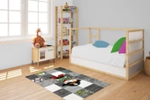 Çocuk Halısı ve Bebek Halısı Yıkanabilir Kaymaz Taban Figürlü Gri Dijital Baskı Halı HC063 - 2