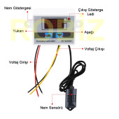 XH-W3005 DC 12V Dijital Nem Kontrol Cihazı 120W Güç Kuluçka Depo Oda Sera Havalandırma - 3