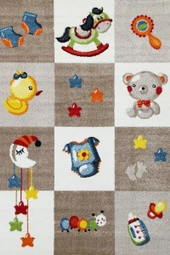 Çocuk Halısı ve Bebek Halısı Yıkanabilir Kaymaz Taban Figürlü Kahverengi Dijital Baskı Halı HC064   - 1