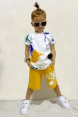 Erkek Çocuk Fırça Boya Desenli Cepli Sarı Şortlu Takım thumbnail 5