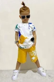 Erkek Çocuk Fırça Boya Desenli Cepli Sarı Şortlu Takım thumbnail 4
