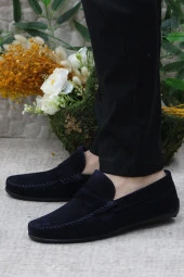 Mehmet Mete 31020 Lacivert Süet Hakiki Deri Loafer Erkek Babet Erkek Ayakkabı thumbnail 3