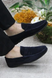 Mehmet Mete 31020 Lacivert Süet Hakiki Deri Loafer Erkek Babet Erkek Ayakkabı thumbnail 5