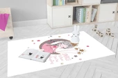 Çocuk Halısı ve Bebek Halısı Yıkanabilir Kaymaz Taban Figürlü Beyaz Dijital Baskı Halı HC081 - 3
