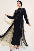 İnci Süslemeli Abaya Siyah - 1
