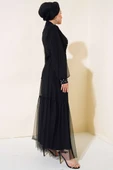 İnci Süslemeli Abaya Siyah - 3
