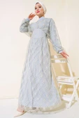 Nakışlı Tüllü Elbise Gri thumbnail 2