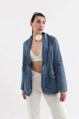 Kadın Uzun Kollu Tek Düğmeli Jean Ceket Mavi - 1