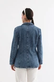 Kadın Uzun Kollu Tek Düğmeli Jean Ceket Mavi - 6