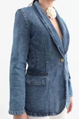 Kadın Uzun Kollu Tek Düğmeli Jean Ceket Mavi - 8