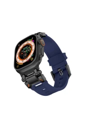 Apple Watch 7 45mm Uyumlu Fuchsia KRD-1101 Titanyum Metal Başlıklı Silikon Kordon thumbnail 10