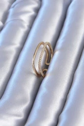 Zarif Model 2'li Gold Renk Pirinç Kadın Yüzük - TJ-BYK2782 thumbnail 1