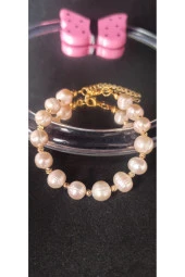 İnci Mode 24k Altın Kaplama Gerçek İnci Somon Kesme Dorika Detaylı Tasarım  Zarif Bileklik thumbnail 1