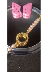 İnci Mode 24k Altın Kaplama Gerçek İnci Çeyrek Altın İçin Çerçeve Tasarım Bileklik thumbnail 1