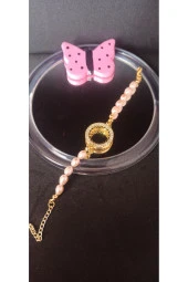 İnci Mode 24k Altın Kaplama Gerçek İnci Çeyrek Altın İçin Çerçeve Tasarım Bileklik thumbnail 2