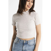 Kadın Yarım Balıkçı Kaşkorse Kısa Kollu Bej Crop Top - 1