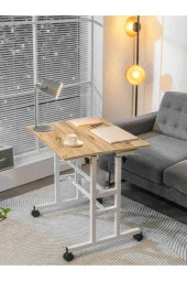 servetavcı Yükseklik Ayarlı Bilgisayar/Laptop Ve Çalışma Masası - Çam Beyaz 80X60 (Tekerli) Oval Kenar thumbnail 2