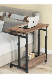 servetavcı Yükseklik Ayarlı Ve Klavyelikli Laptop Sehpası Ve Çalışma Masası - Ceviz (Tekerli) Oval Kenar thumbnail 1