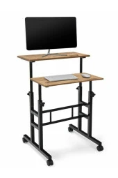 servetavcı Yükseklik Ayarlı Bilgisayar/Laptop Ve Çalışma Masası - Çam 60X60 (Tekerli) Oval Kenar - 1