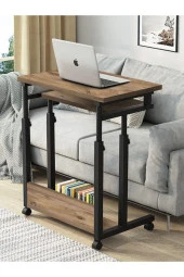 servetavcı Yükseklik Ayarlı Ve Klavyelikli Laptop Sehpası Ve Çalışma Masası - Ceviz (Tekerli) Oval Kenar thumbnail 2