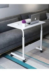 servetavcı Yükseklik Ayarlı Laptop Sehpası Ve Çalışma Masası - Beyaz (Tekerli) Oval Kenar - 70X40 - 1