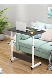 servetavcı Yükseklik Ayarlı Laptop Sehpası Ve Çalışma Masası - Antrasit Beyaz (Tekerli) Oval Kenar - 70X40 - 1