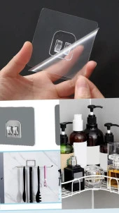 8 Adet Süper Güçlü Şeffaf Çerçeve Askısı Lekesiz Duvar Yapışkanı Mutfak Banyo Raf Tutucu Aksesuarı - 2