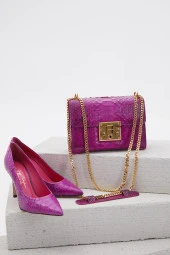Duygushoesbag Fuşya Hakiki Yılan Derisi Stiletto - 1