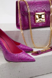 Duygushoesbag Fuşya Hakiki Yılan Derisi Stiletto - 5