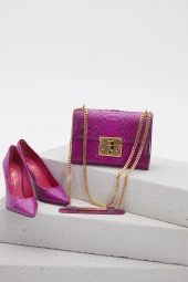 Duygushoesbag Fuşya Hakiki Yılan Derisi Stiletto - 6