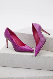 Duygushoesbag Fuşya Hakiki Yılan Derisi Stiletto - 9