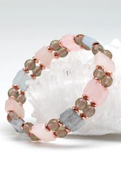 Akuamarin - Heliodor - Morganit - Zultanit -  Hematit Doğal Taş Tasarım Bileklik thumbnail 1