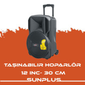 Sunplus Aktif Seyyar Anfi Uhf 1 El 1 Yaka 30CM 300W Bt/usb/sd/aux/mıc Sunplus SP-1230 - 1