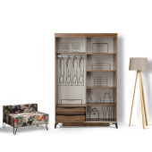 Huga Sürgülü 2 Kapaklı Aynalı Gardırop, Ceviz ,130cm - 2