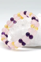 Pembe Kuvars - Sitrin - Ametist Doğal Taş Tasarım Bileklik thumbnail 1