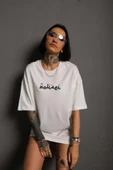 Bisiklet Yakalı Sırt Baskılı Oversize T-Shirt - Beyaz - 2