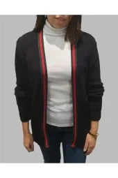 Şeritli Yün Hırka - Lacivert - 1