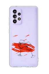 Galaxy A13 Uyumlu Spilled Wine Desenli Premium Şeffaf Silikonlu Telefon Kılıfı - 1