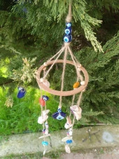 Rüzgar Çanı Nazar Boncuklu Hasır Kötü Göz Kovucu Deniz Kabuklu Duvar Süsü - 6