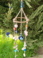 Rüzgar Çanı Nazar Boncuklu Hasır Kötü Göz Kovucu Deniz Kabuklu Duvar Süsü - 8