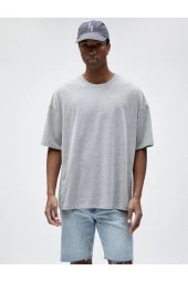 Basic Oversize Tişört Bisiklet Yaka Kısa Kollu - 3